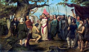 The Baptism of Mieszko I and Dobrawa. Public domain